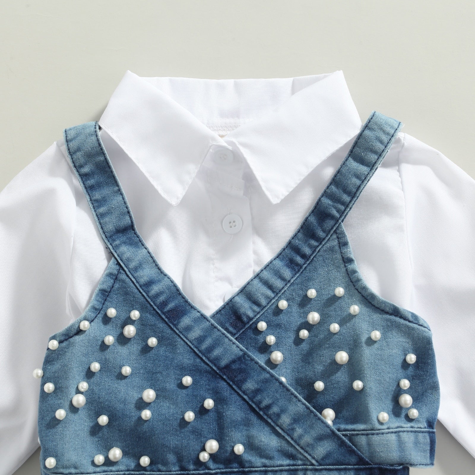 Daughter Matching Diamonds Pearls and Denim White Shirt Dress