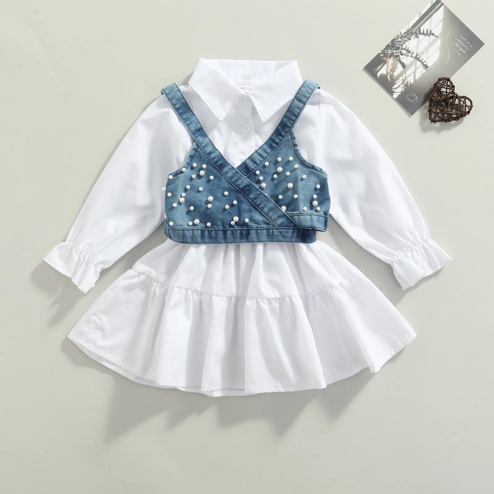 Daughter Matching Diamonds Pearls and Denim White Shirt Dress