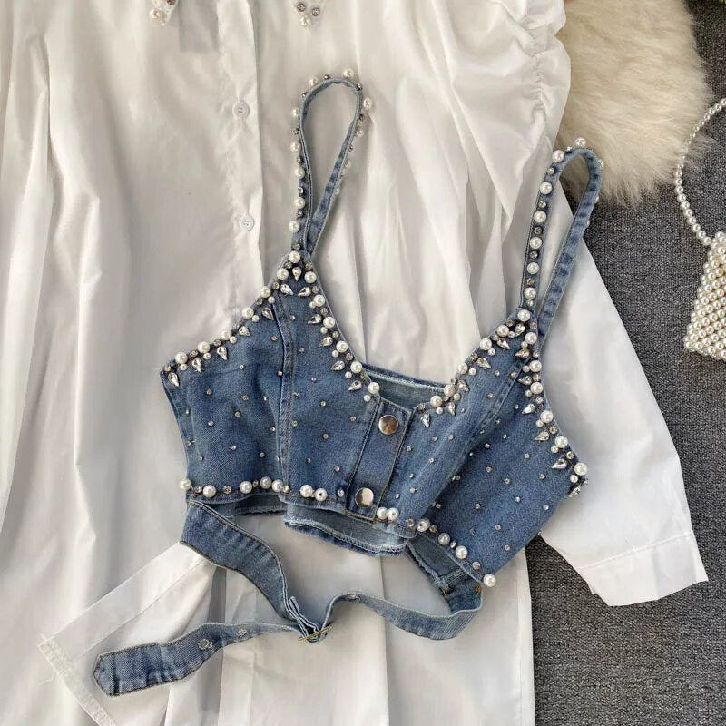 Mother Matching Diamonds Pearls and Denim White Shirt Dress