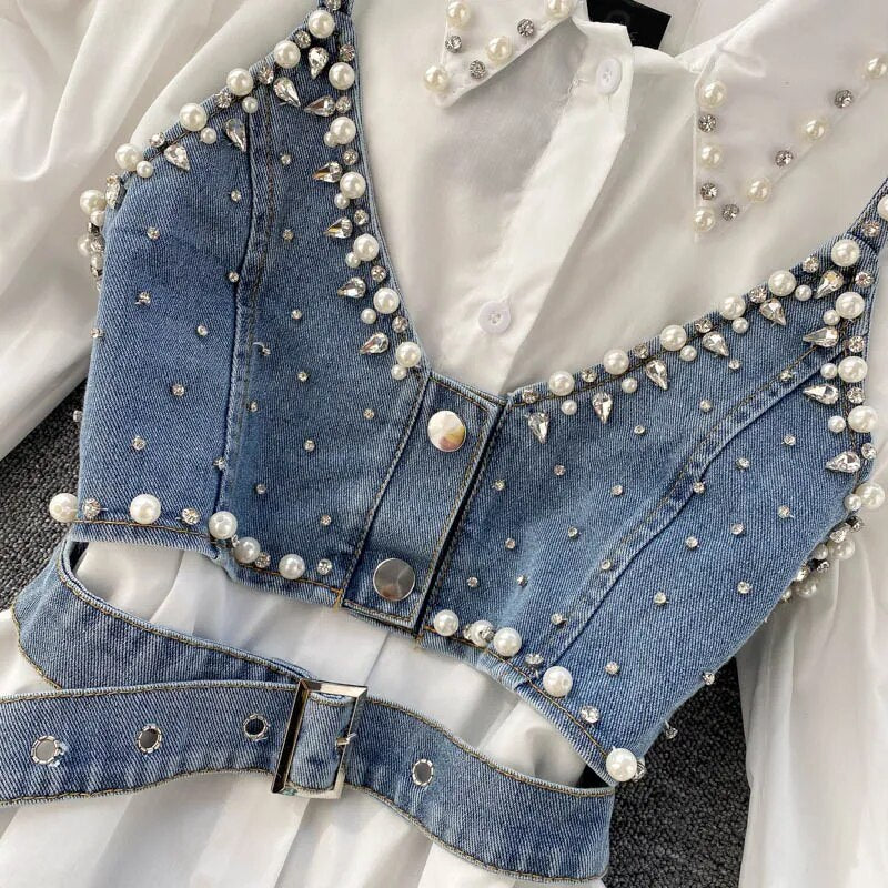 Mother Matching Diamonds Pearls and Denim White Shirt Dress