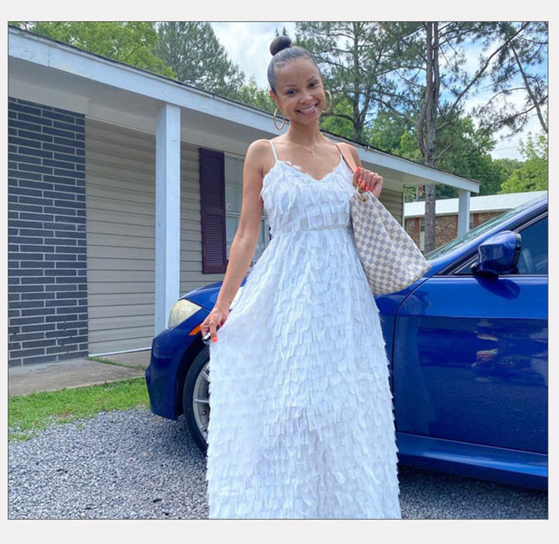 White Textured Maxi Dress